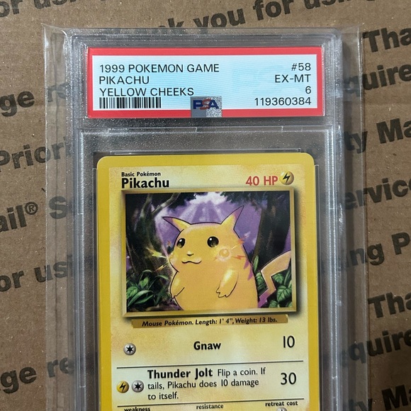 pokemon pikachu card 1999 Graded: 58/102 Yellow Cheeks E3 Stamp PSA 9  Double Infinity Gaming [1] Growl 1999 Pikachu Pokemon Topps Series